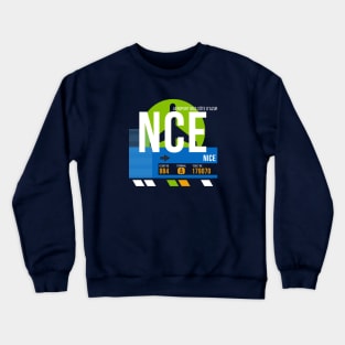 Nice (NCE) Airport // Retro Sunset Baggage Tag Crewneck Sweatshirt